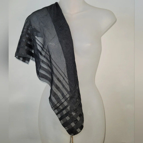 Black Monique Marrin chiffon scarf black stripes on edges  Small square - Picture 4 of 8